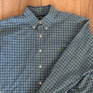Ralph Lauren Button Up Shirt Mens XL Oxford Casual preppy gingham Classic Blue
